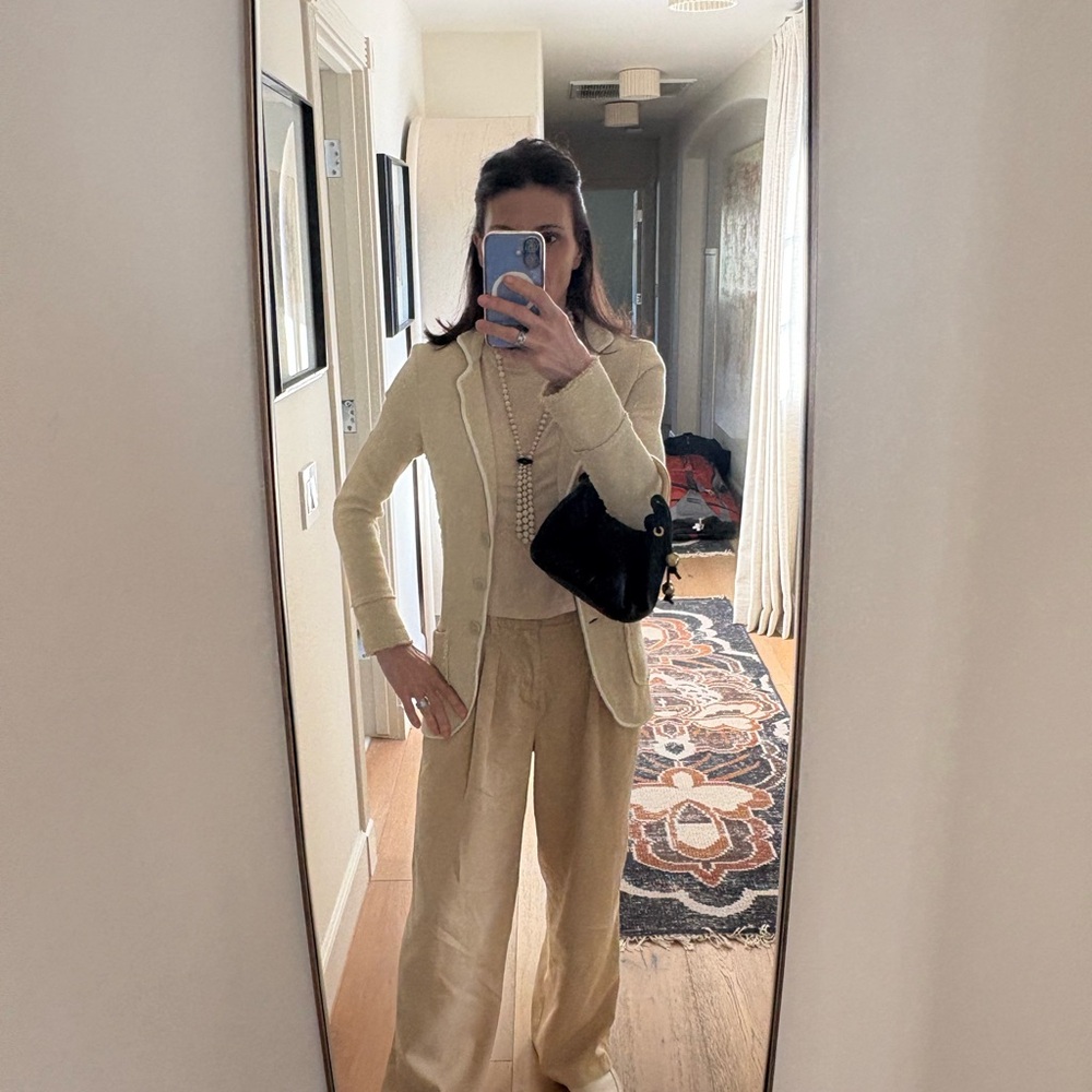 Ottod’Ame Italian Knit Blazer Raw Edge Cotton Blend Jacket Beige Cream US 8